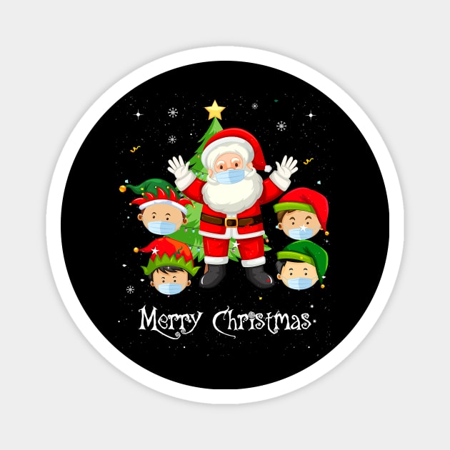 Merry Christmas 2020 Quarantine Santa and Elves Wearing Mask Magnet by lostbearstudios